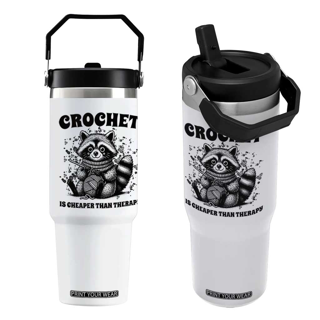Crocheting Is My Therapy Flip Straw Tumbler Raccoon Yarn Lover TS12 One Size: 30 oz White Print Your Wear