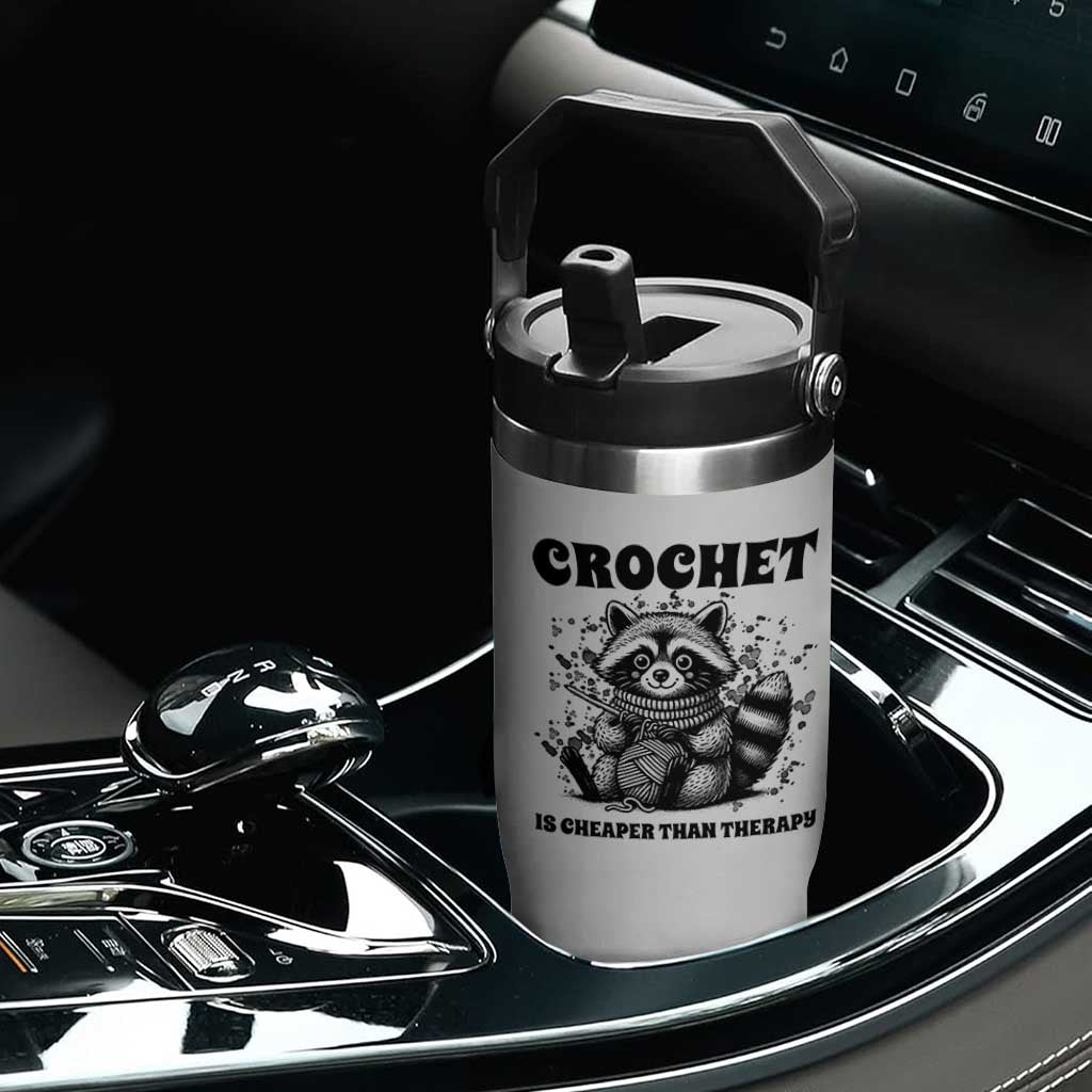 Crocheting Is Cheaper Than Therapy Flip Straw Tumbler Raccoon Yarn Lover TS12 Print Your Wear