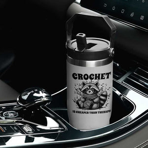 Crocheting Is Cheaper Than Therapy Flip Straw Tumbler Raccoon Yarn Lover TS12 Print Your Wear