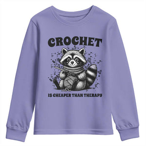 Crocheting Is Cheaper Than Therapy Youth Sweatshirt Raccoon Yarn Lover TS12 Violet Print Your Wear