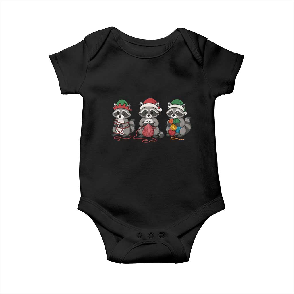 Christmas Raccoon Knitting Baby Onesie Funny Holiday Yarn Gift TS12 Black Print Your Wear