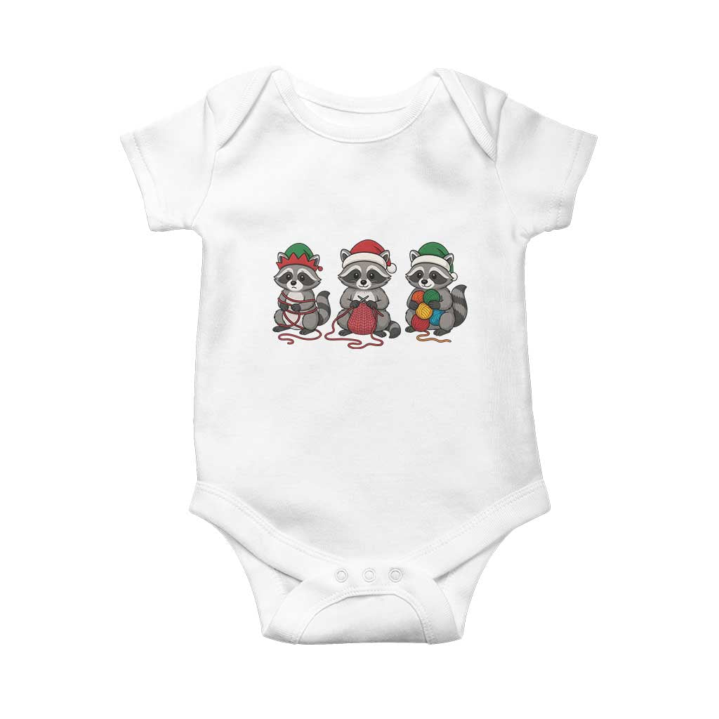 Christmas Raccoon Knitting Baby Onesie Funny Holiday Yarn Gift TS12 White Print Your Wear