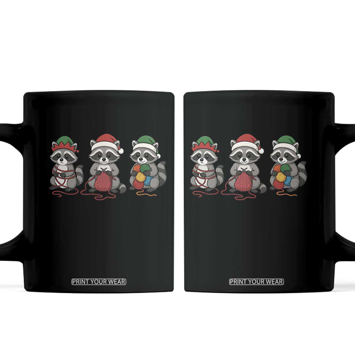 Christmas Raccoon Knitting Coffee Mug Funny Holiday Yarn Gift TS12 Black Print Your Wear