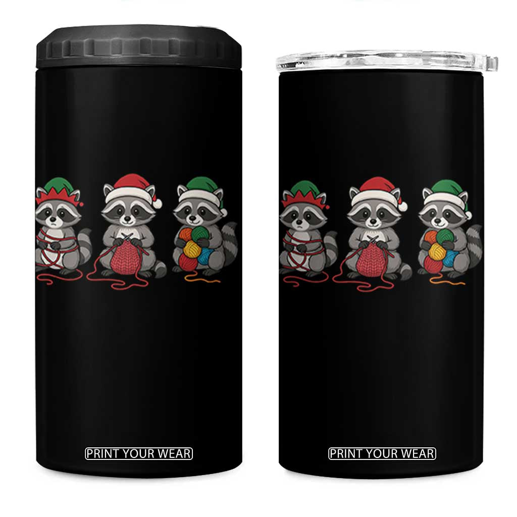 Christmas Raccoon Knitting 4 in 1 Can Cooler Tumbler Funny Holiday Yarn Gift TS12 One Size: 16 oz Black Print Your Wear
