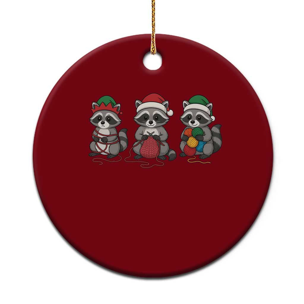 Xmas Raccoon Knitting Ceramic Ornament Funny Holiday Yarn Gift TS12 1pc Red Print Your Wear