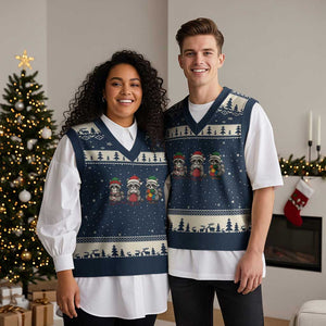 Xmas Raccoon Knitting V-Neck Knit Sweater Vest Funny Holiday Yarn Gift TS12 Navy Beige Print Your Wear