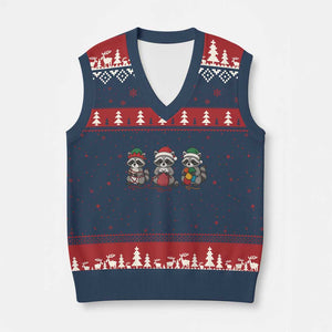 Xmas Raccoon Knitting V-Neck Knit Sweater Vest Funny Holiday Yarn Gift TS12 Navy Red Print Your Wear