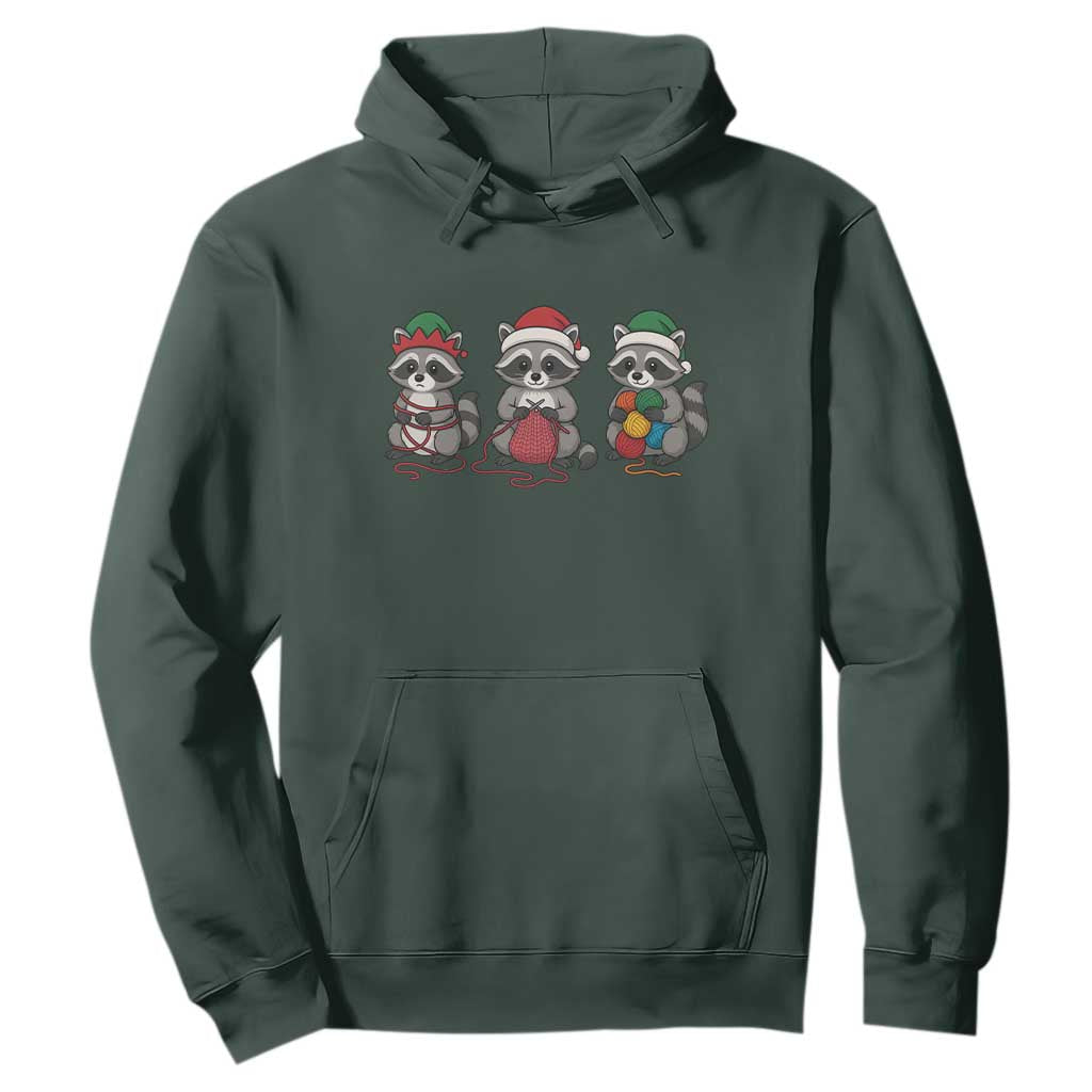 Christmas Raccoon Knitting Hoodie Funny Holiday Yarn Gift TS12 Dark Forest Green Print Your Wear