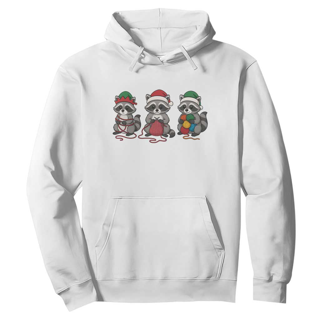 Christmas Raccoon Knitting Hoodie Funny Holiday Yarn Gift TS12 White Print Your Wear