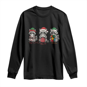 Christmas Raccoon Knitting Long Sleeve Shirt Funny Holiday Yarn Gift TS12 Black Print Your Wear