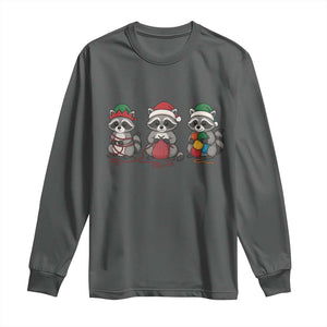 Christmas Raccoon Knitting Long Sleeve Shirt Funny Holiday Yarn Gift TS12 Dark Heather Print Your Wear