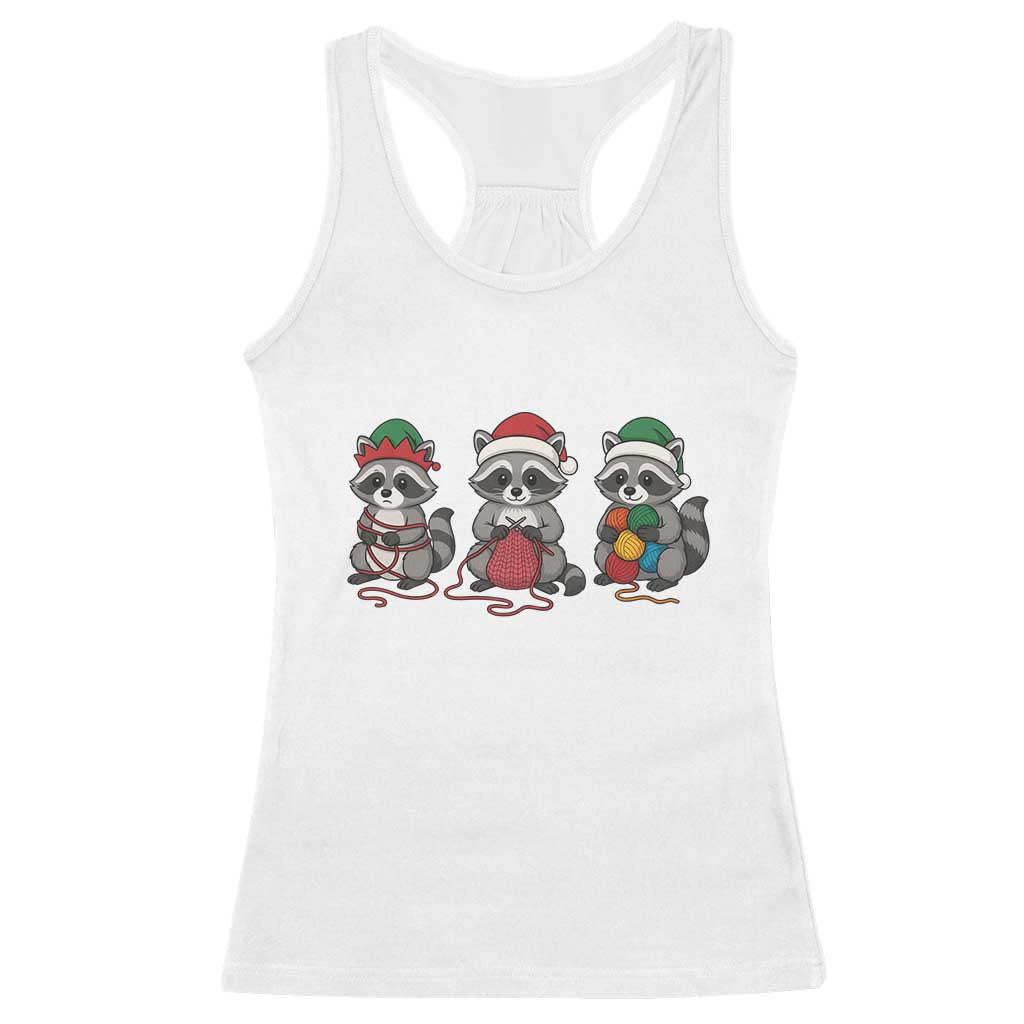 Christmas Raccoon Knitting Racerback Tank Top Funny Holiday Yarn Gift TS12 White Print Your Wear