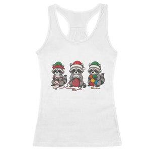 Christmas Raccoon Knitting Racerback Tank Top Funny Holiday Yarn Gift TS12 White Print Your Wear
