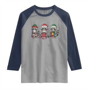 Christmas Raccoon Knitting Raglan Shirt Funny Holiday Yarn Gift TS12 Sport Gray Navy Print Your Wear