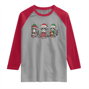 Christmas Raccoon Knitting Raglan Shirt Funny Holiday Yarn Gift TS12 Sport Gray Red Print Your Wear
