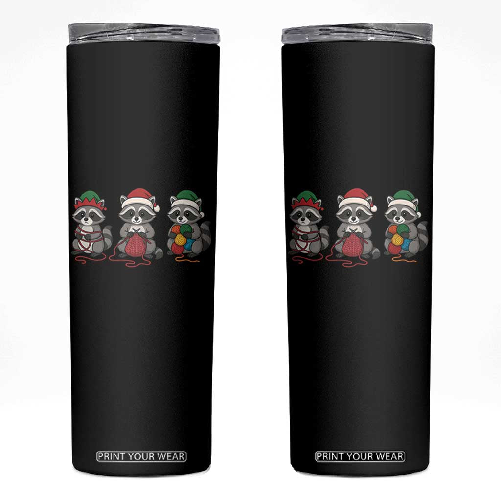 Christmas Raccoon Knitting Skinny Tumbler Funny Holiday Yarn Gift TS12 Black Print Your Wear