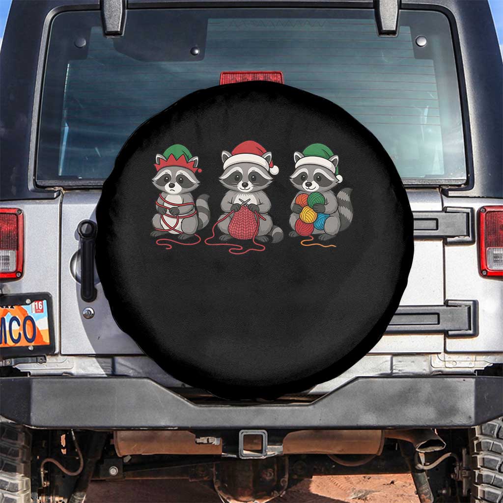 Christmas Raccoon Knitting Spare Tire Cover Funny Holiday Yarn Gift TS12 No hole Black Print Your Wear