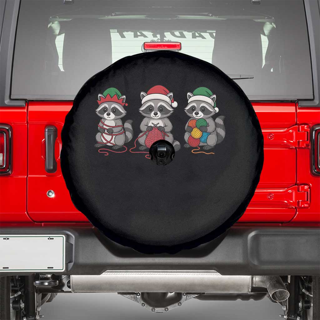 Christmas Raccoon Knitting Spare Tire Cover Funny Holiday Yarn Gift TS12 Black Print Your Wear