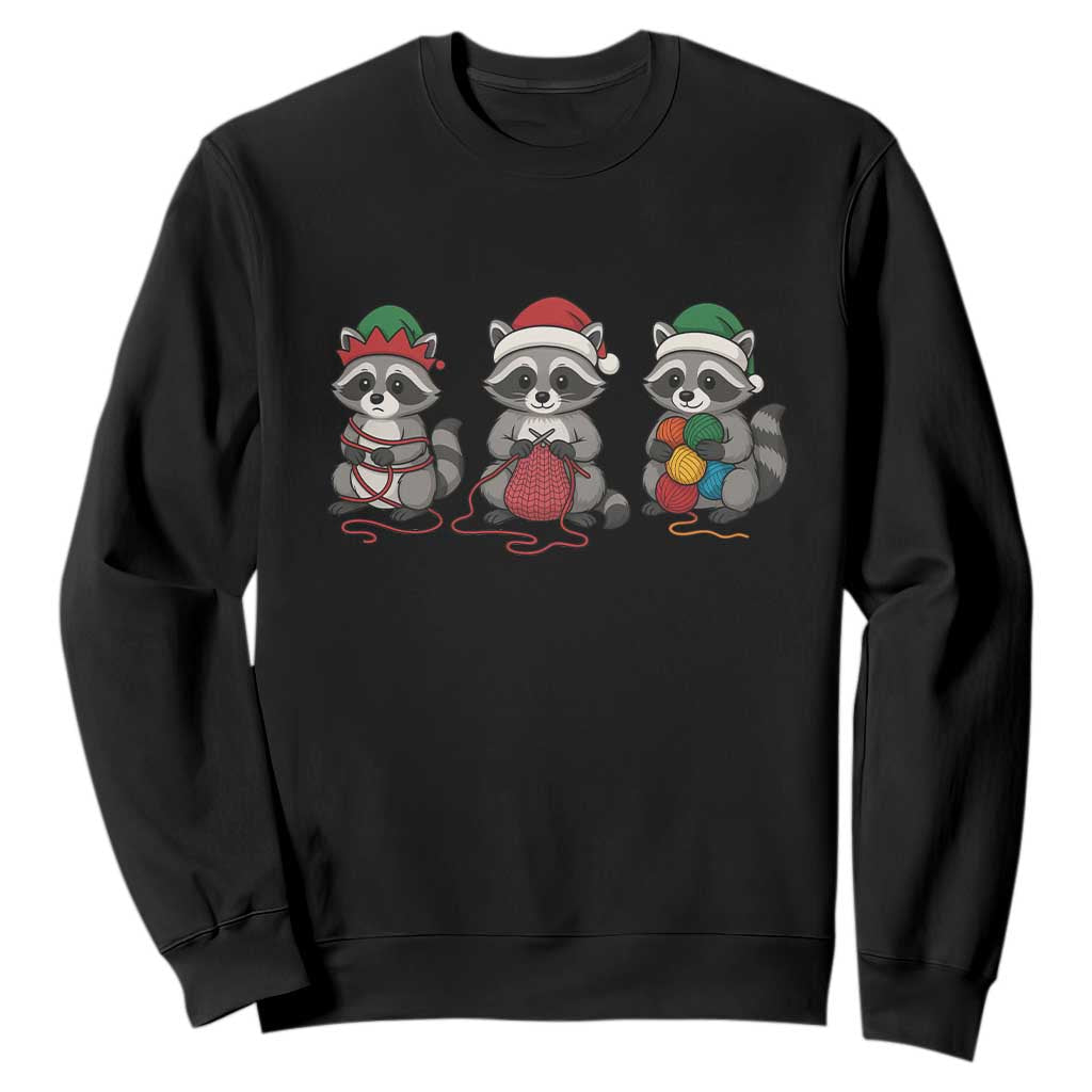 Christmas Raccoon Knitting Sweatshirt Funny Holiday Yarn Gift TS12 Black Print Your Wear