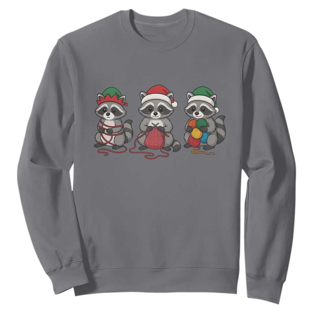 Christmas Raccoon Knitting Sweatshirt Funny Holiday Yarn Gift TS12 Charcoal Print Your Wear