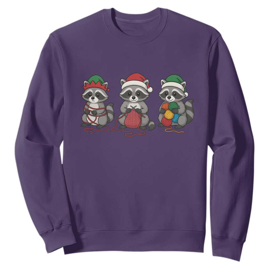 Christmas Raccoon Knitting Sweatshirt Funny Holiday Yarn Gift TS12 Purple Print Your Wear