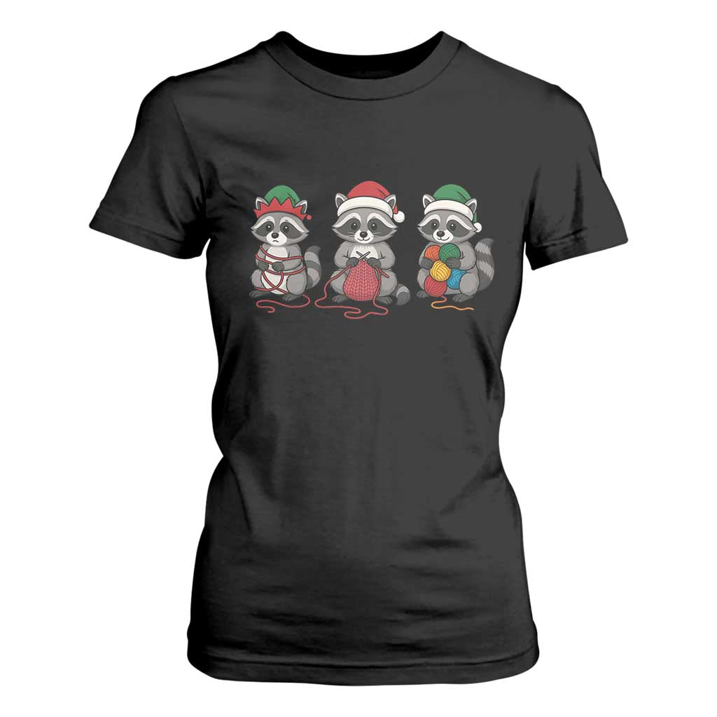 Christmas Raccoon Knitting T Shirt For Women Funny Holiday Yarn Gift TS12 Black Print Your Wear