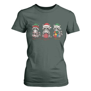 Christmas Raccoon Knitting T Shirt For Women Funny Holiday Yarn Gift TS12 Dark Forest Green Print Your Wear