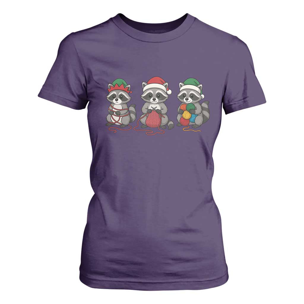 Christmas Raccoon Knitting T Shirt For Women Funny Holiday Yarn Gift TS12 Purple Print Your Wear