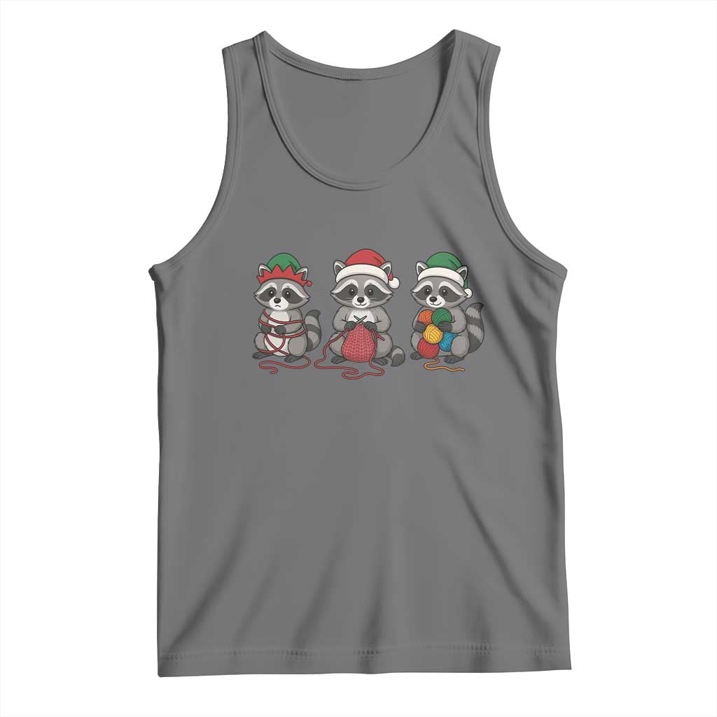 Christmas Raccoon Knitting Tank Top Funny Holiday Yarn Gift TS12 Black Heather Print Your Wear