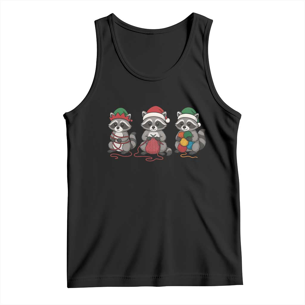Christmas Raccoon Knitting Tank Top Funny Holiday Yarn Gift TS12 Black Print Your Wear