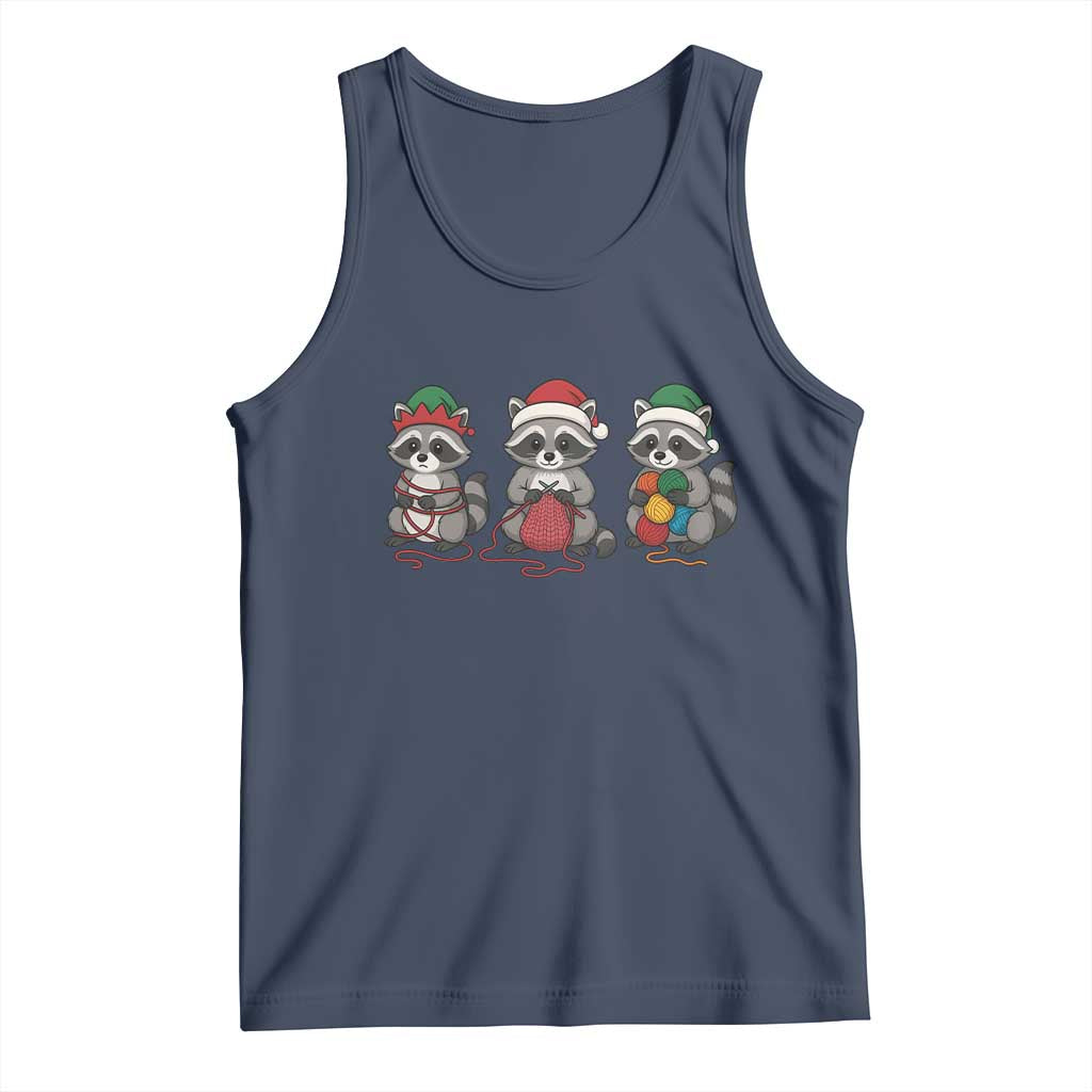 Christmas Raccoon Knitting Tank Top Funny Holiday Yarn Gift TS12 Navy Print Your Wear