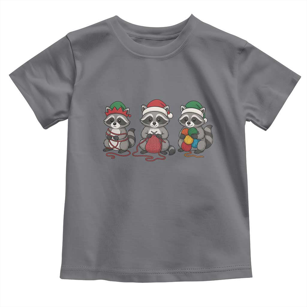 Christmas Raccoon Knitting Toddler T Shirt Funny Holiday Yarn Gift TS12 Charcoal Print Your Wear