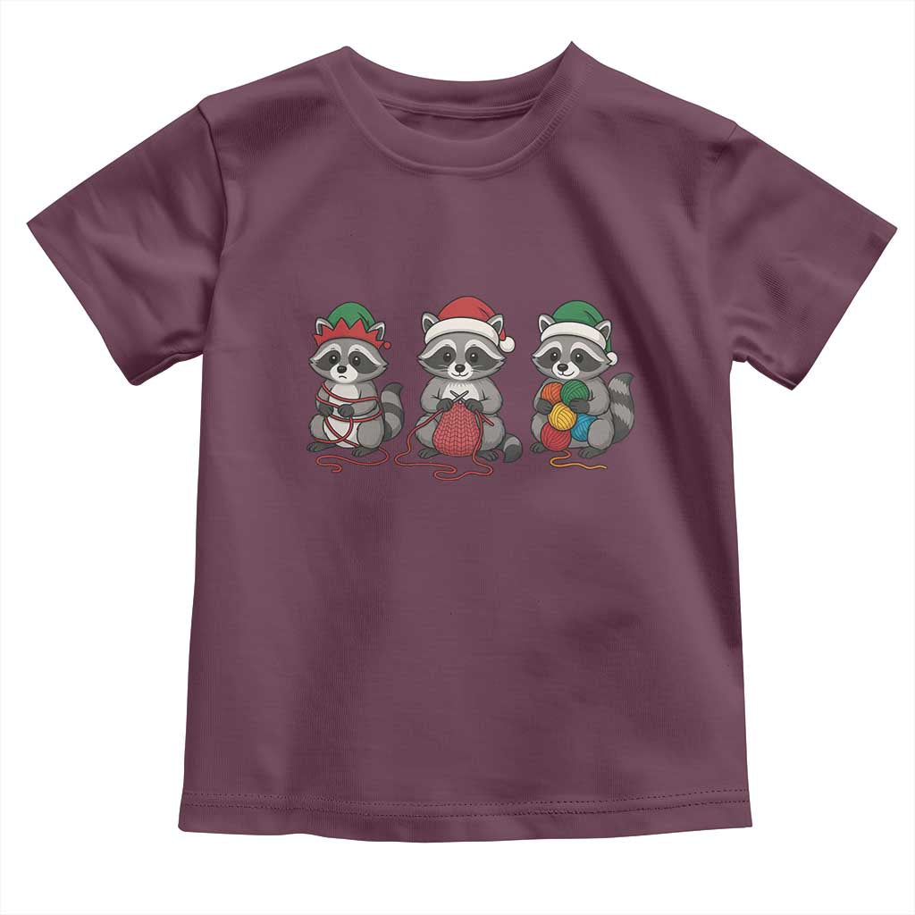 Christmas Raccoon Knitting Toddler T Shirt Funny Holiday Yarn Gift TS12 Maroon Print Your Wear