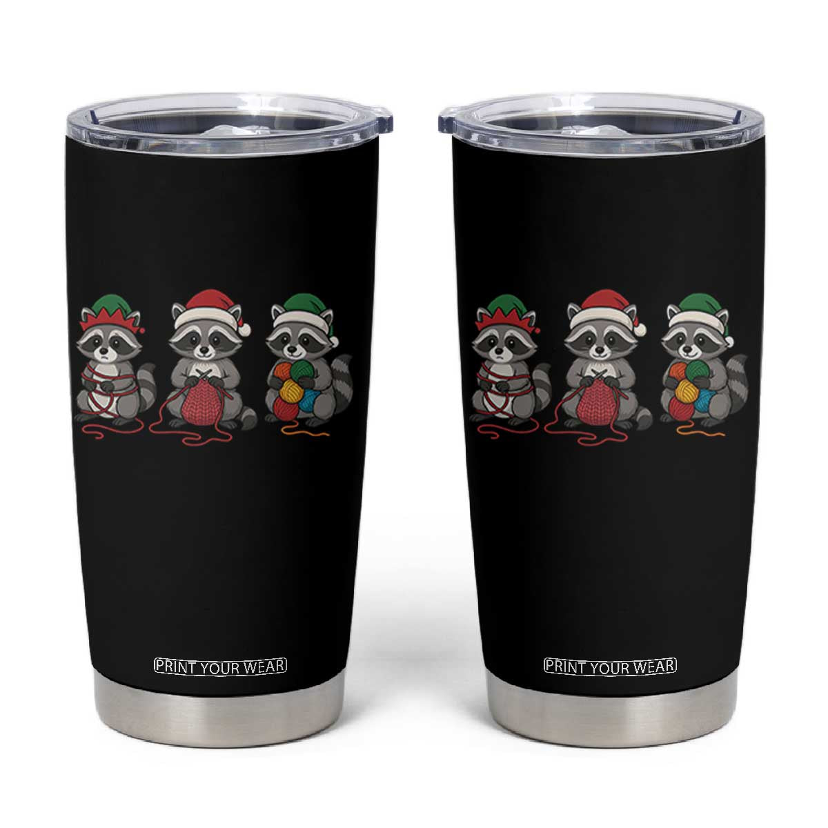 Christmas Raccoon Knitting Tumbler Cup Funny Holiday Yarn Gift TS12 Black Print Your Wear