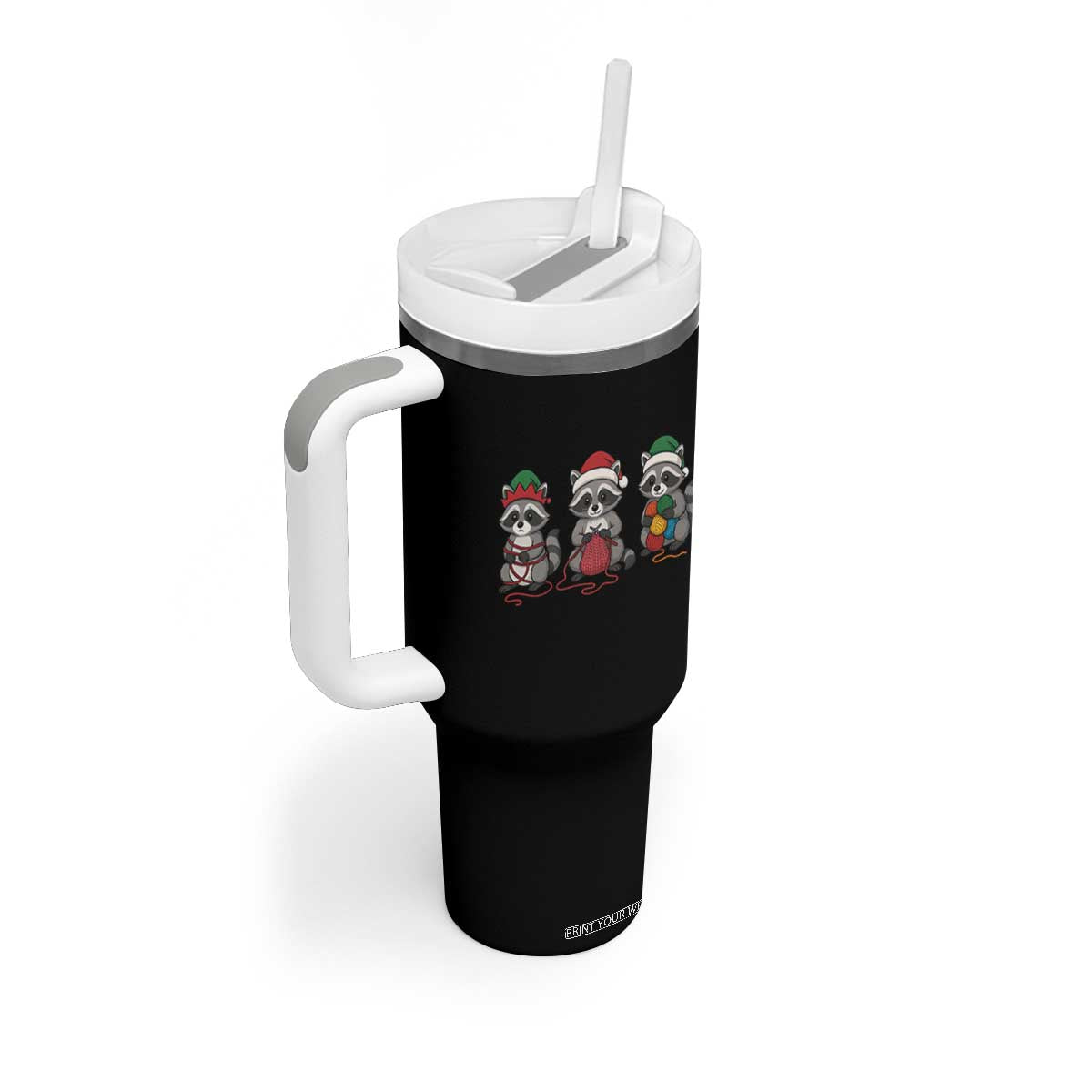 Christmas Raccoon Knitting Tumbler With Handle Funny Holiday Yarn Gift TS12 Print Your Wear