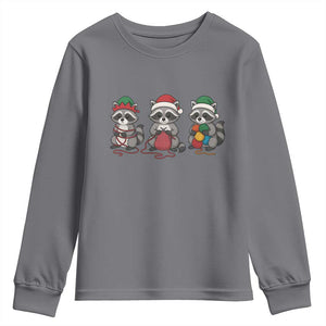Christmas Raccoon Knitting Youth Sweatshirt Funny Holiday Yarn Gift TS12 Charcoal Print Your Wear
