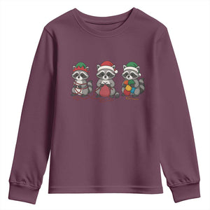 Christmas Raccoon Knitting Youth Sweatshirt Funny Holiday Yarn Gift TS12 Maroon Print Your Wear