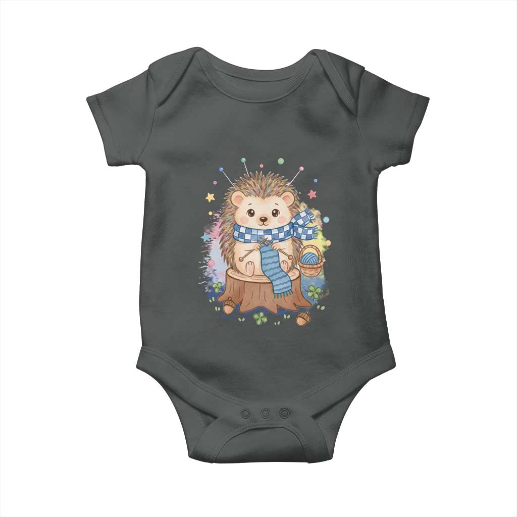 Cute Hedgehog Knitting Baby Onesie Gift For Crocheter TS12 Dark Heather Print Your Wear