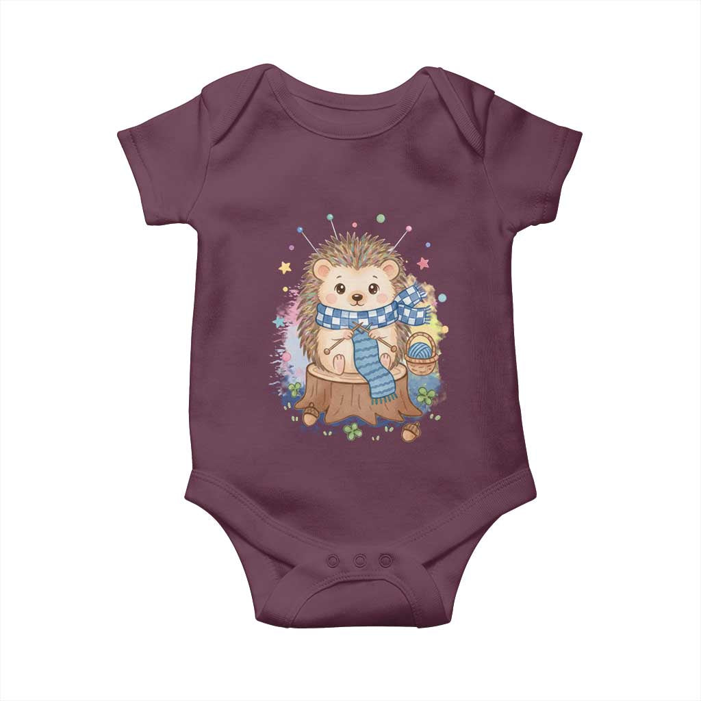 Cute Hedgehog Knitting Baby Onesie Gift For Crocheter TS12 Maroon Print Your Wear
