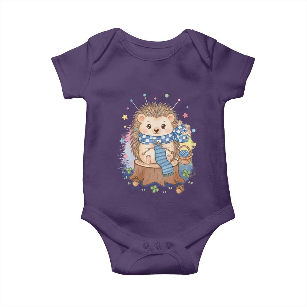 Cute Hedgehog Knitting Baby Onesie Gift For Crocheter TS12 Purple Print Your Wear