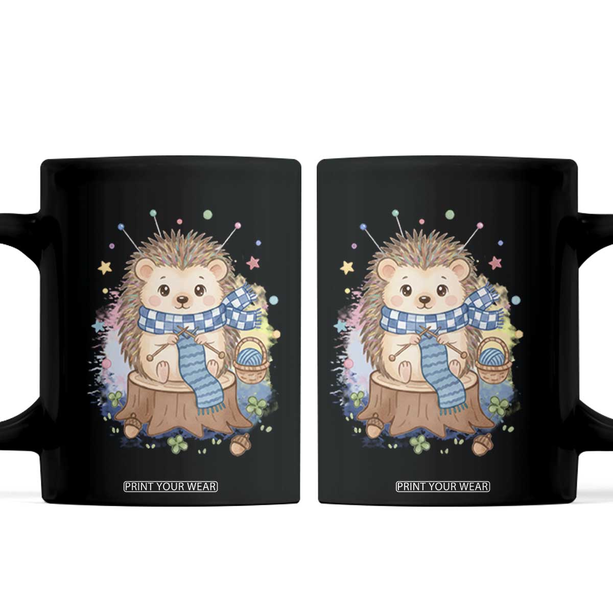 Cute Hedgehog Knitting Coffee Mug Gift For Crocheter TS12 Black Print Your Wear