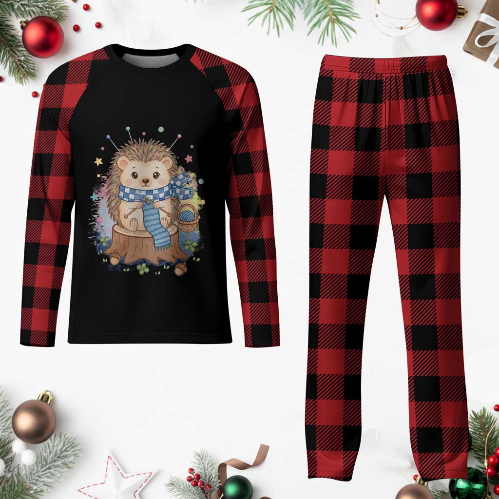 Cute Hedgehog Knitting Plaid Pajama Set Gift For Crocheter TS12 Buffalo Plaid Print Your Wear