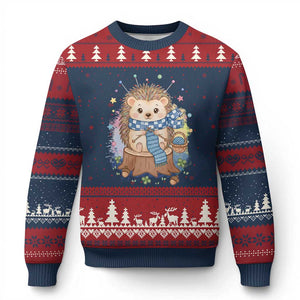 Cute Hedgehog Knitting Ugly Christmas Sweater Gift For Crocheter TS12 Navy Red Print Your Wear