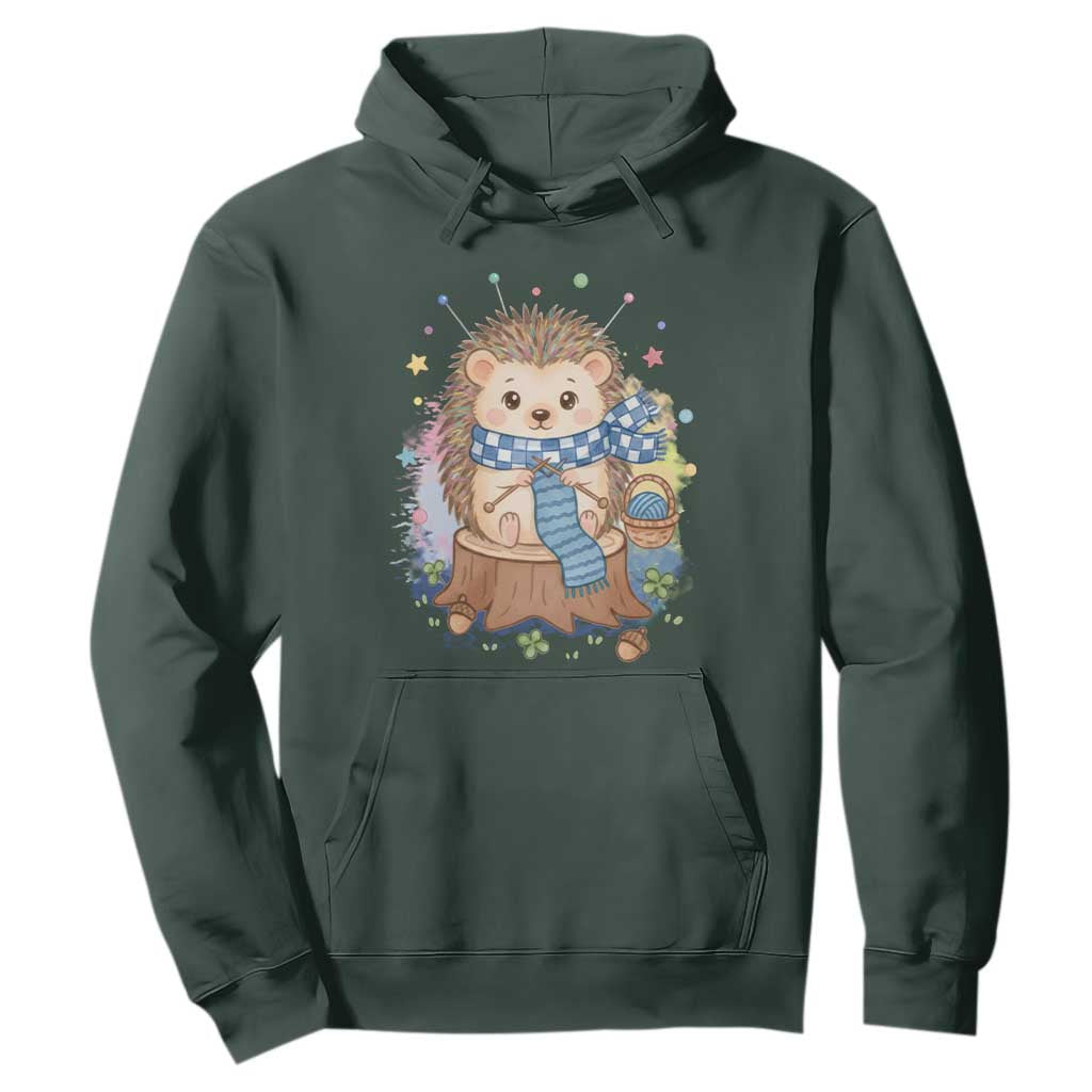 Cute Hedgehog Knitting Hoodie Gift For Crocheter TS12 Dark Forest Green Print Your Wear