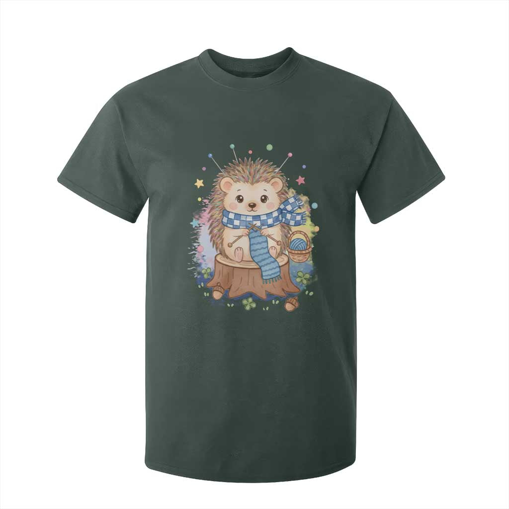 Cute Hedgehog Knitting T Shirt For Kid Gift For Crocheter TS12 Dark Forest Green Print Your Wear