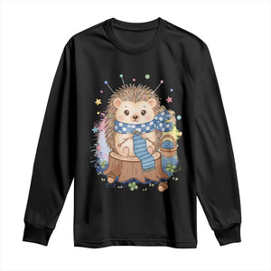 Cute Hedgehog Knitting Long Sleeve Shirt Gift For Crocheter TS12 Black Print Your Wear