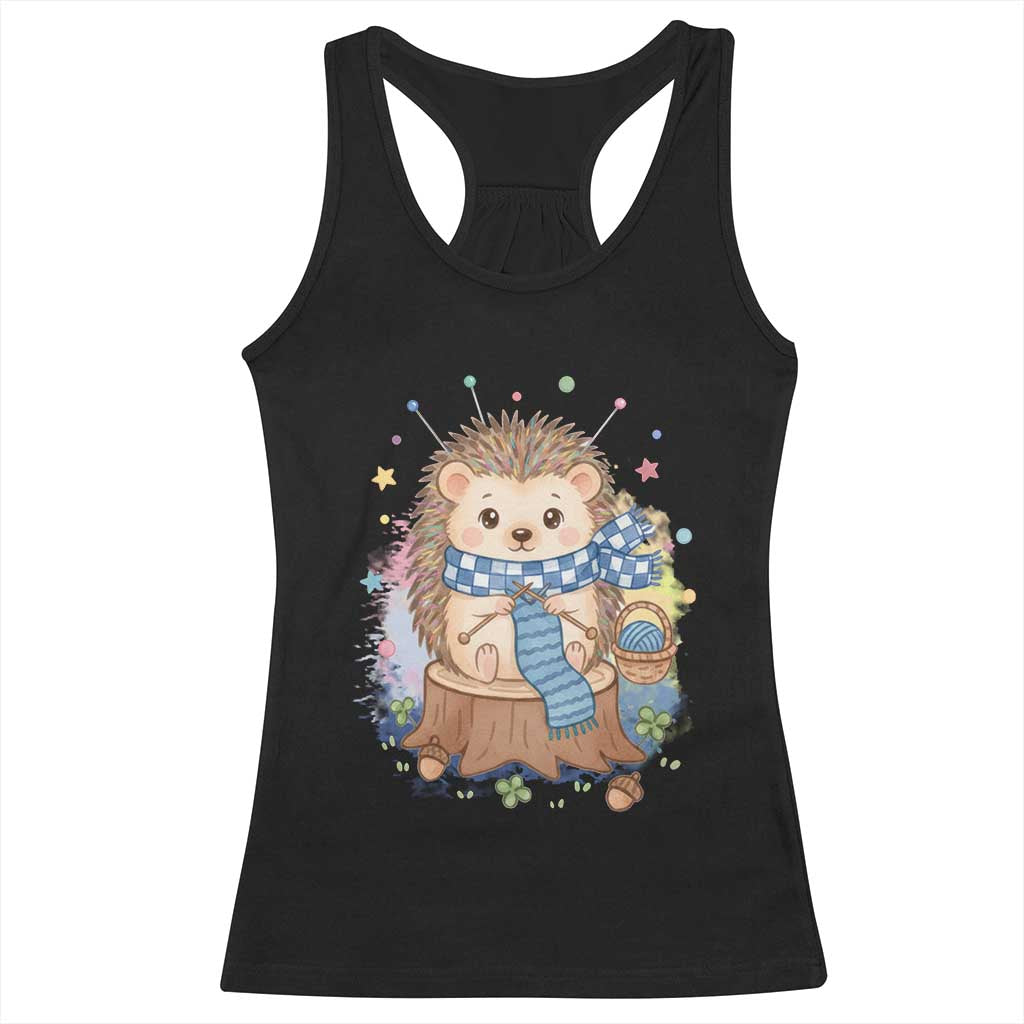 Cute Hedgehog Knitting Racerback Tank Top Gift For Crocheter TS12 Black Print Your Wear