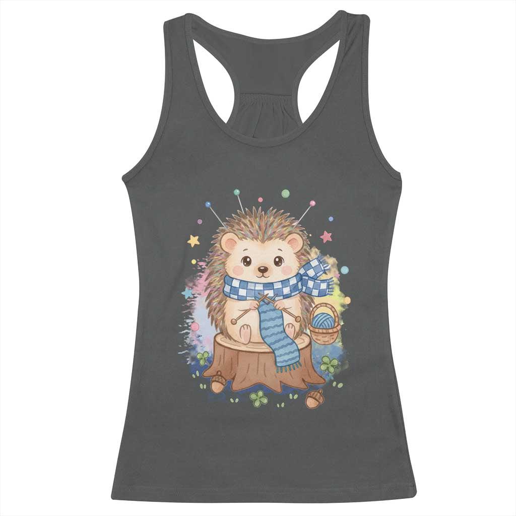 Cute Hedgehog Knitting Racerback Tank Top Gift For Crocheter TS12 Dark Heather Print Your Wear