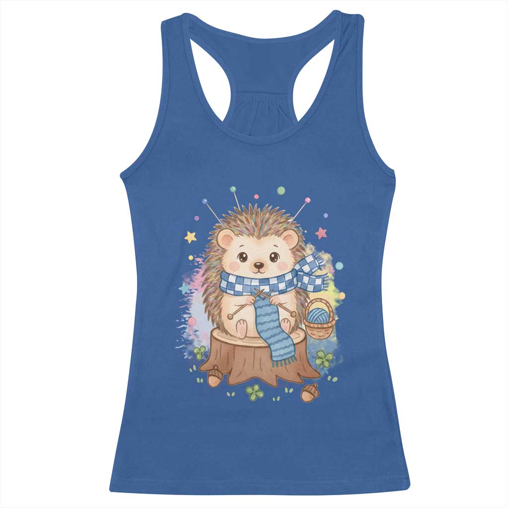 Cute Hedgehog Knitting Racerback Tank Top Gift For Crocheter TS12 Royal Blue Print Your Wear