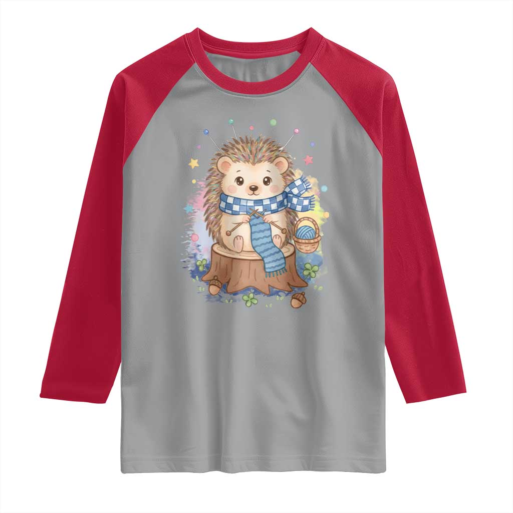 Cute Hedgehog Knitting Raglan Shirt Gift For Crocheter TS12 Sport Gray Red Print Your Wear